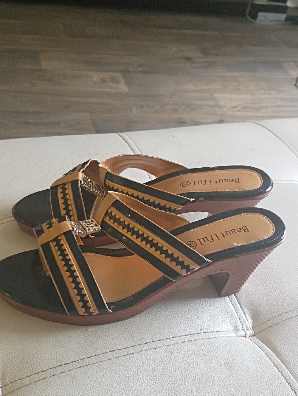 Dressy Black and Gold Slip-On Mules with Decorative Accent - Picture 5 of 6